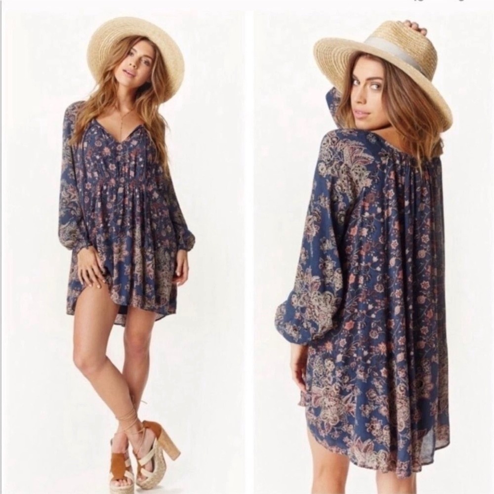 Free People Navy Blue Floral Tunic Dress